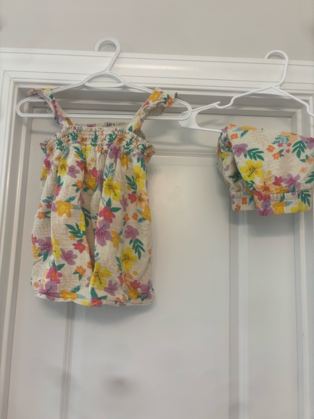 Cat & Jack Cream Floral Smocked Top with Pink & Green Accents